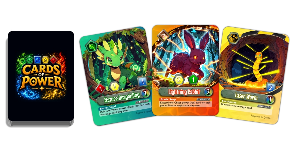 Cards of Power game — a selection of creature cards
