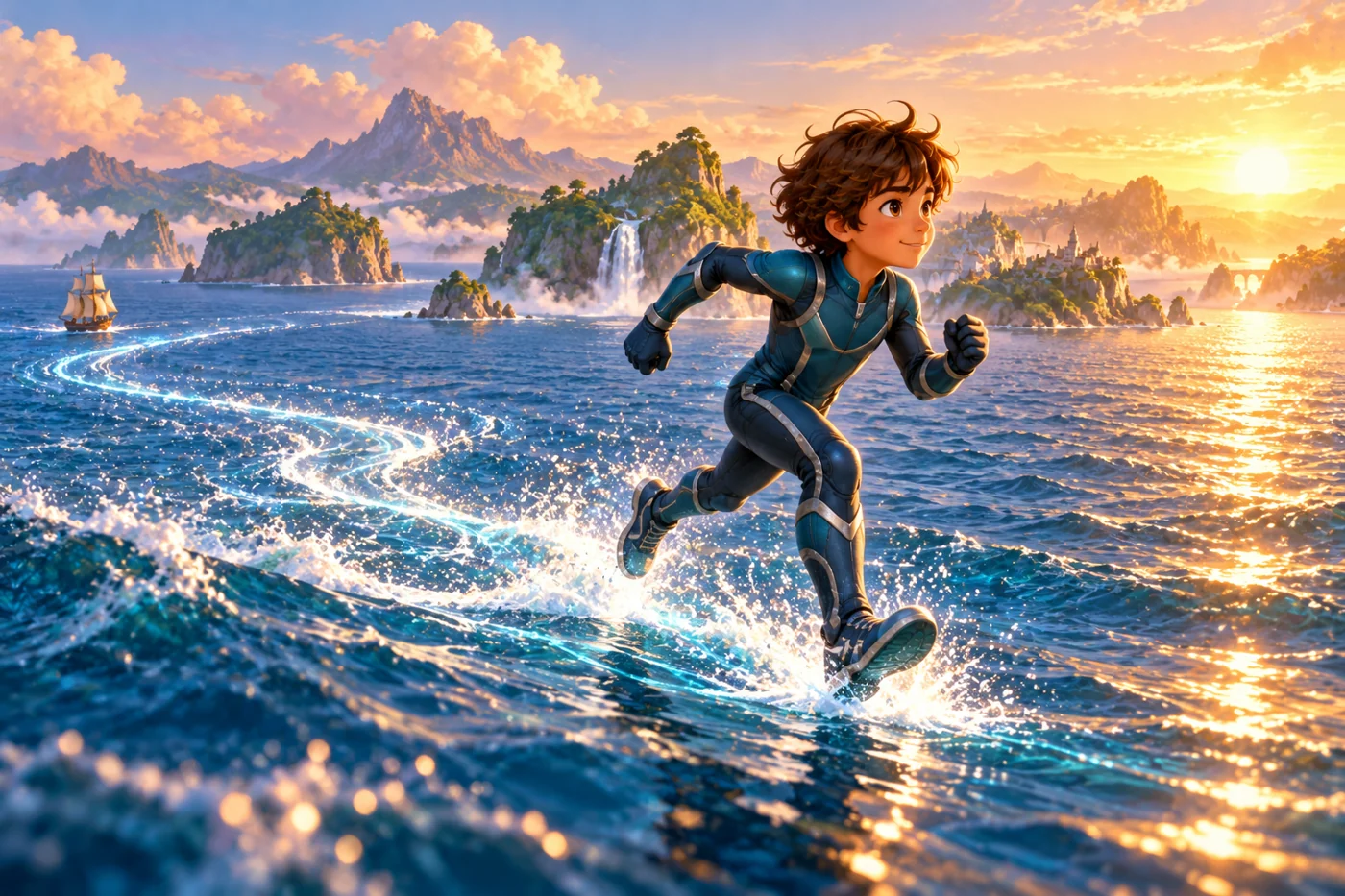 The super-speed child races across the ocean while circling the Earth to restore its spin.